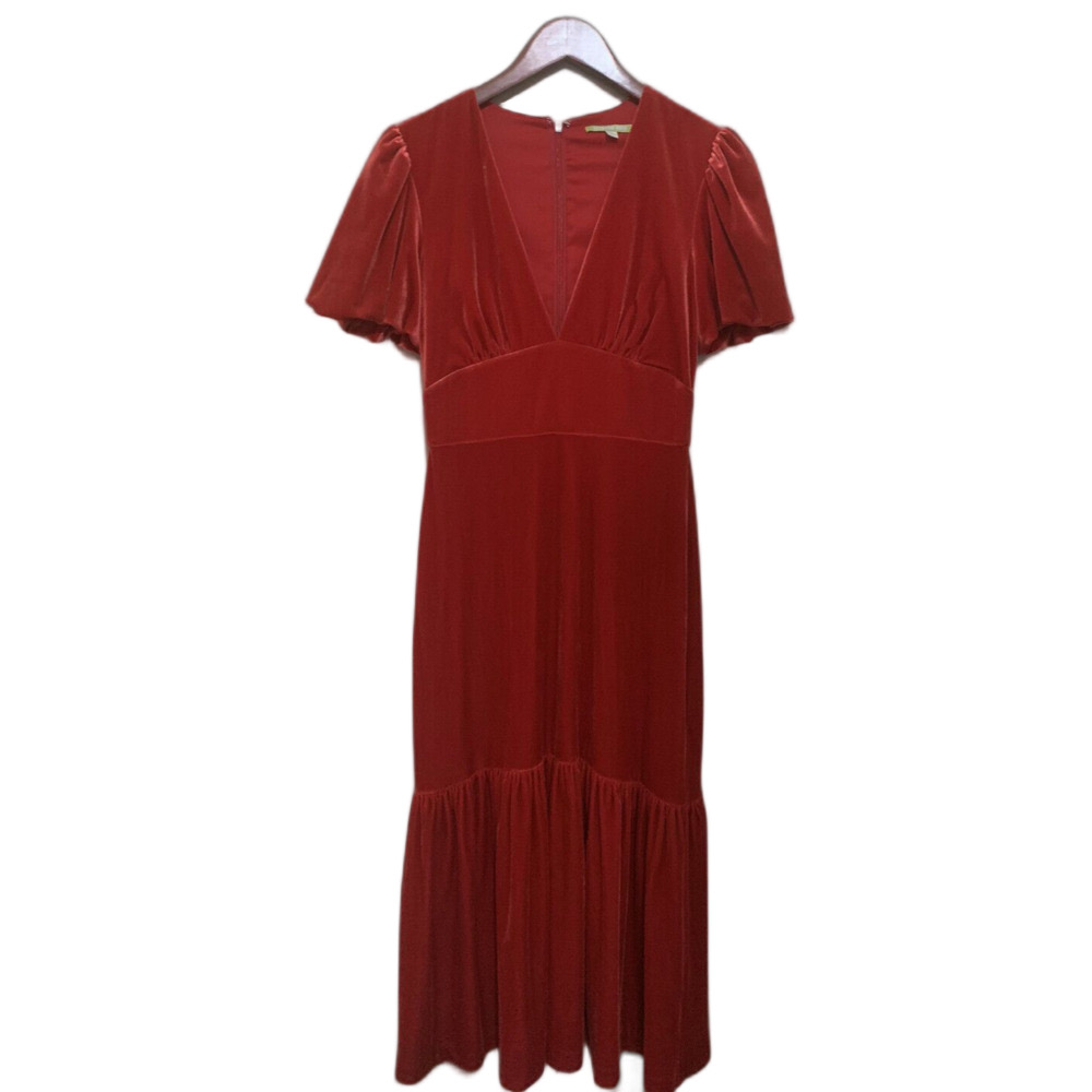 Gianni Bini Velvet Midi Dress Size‎ 2 Women's Red Blair Fluted Hem Cocktail